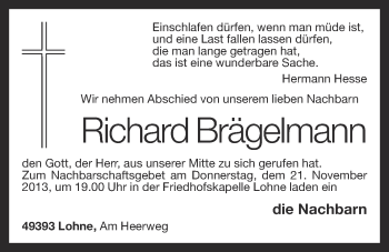 Anzeige von Richard Brägelmann von OM-Medien